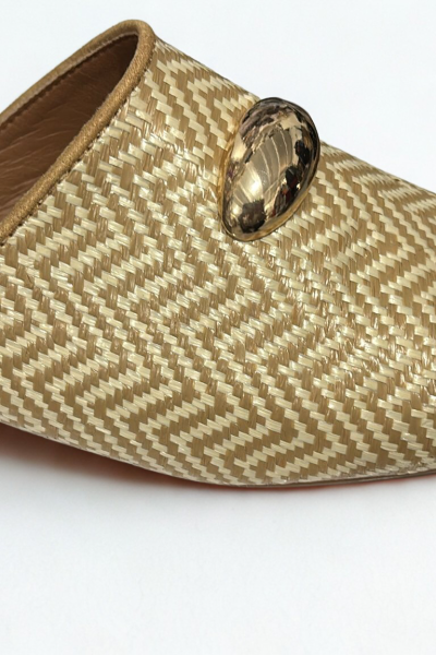 Mule dorado mujer tejido rafia con adorno