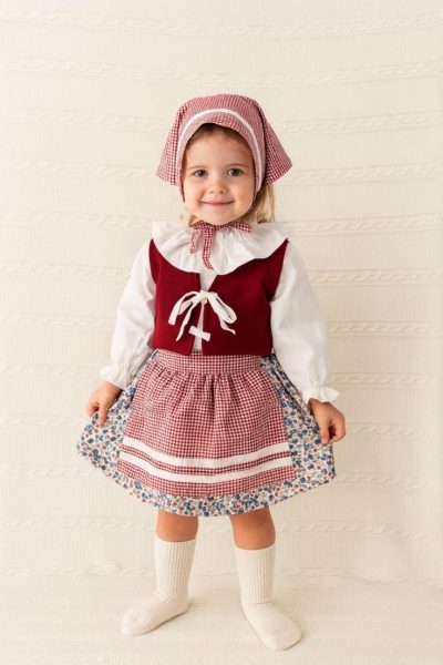 Traje de pastora infantil “vichy rojo”